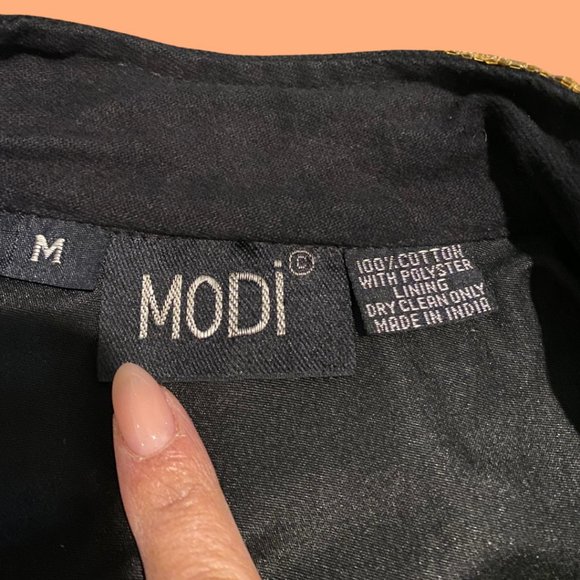 🌸sold💋Vintage MODI Denim Black Floral Sequin Beaded Cropped Jacket Sz Medium - Picture 3 of 5